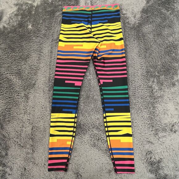 Nike Leggings Womens Small Black Rainbow Striped Athletic Ankle Stretch - Picture 2 of 12